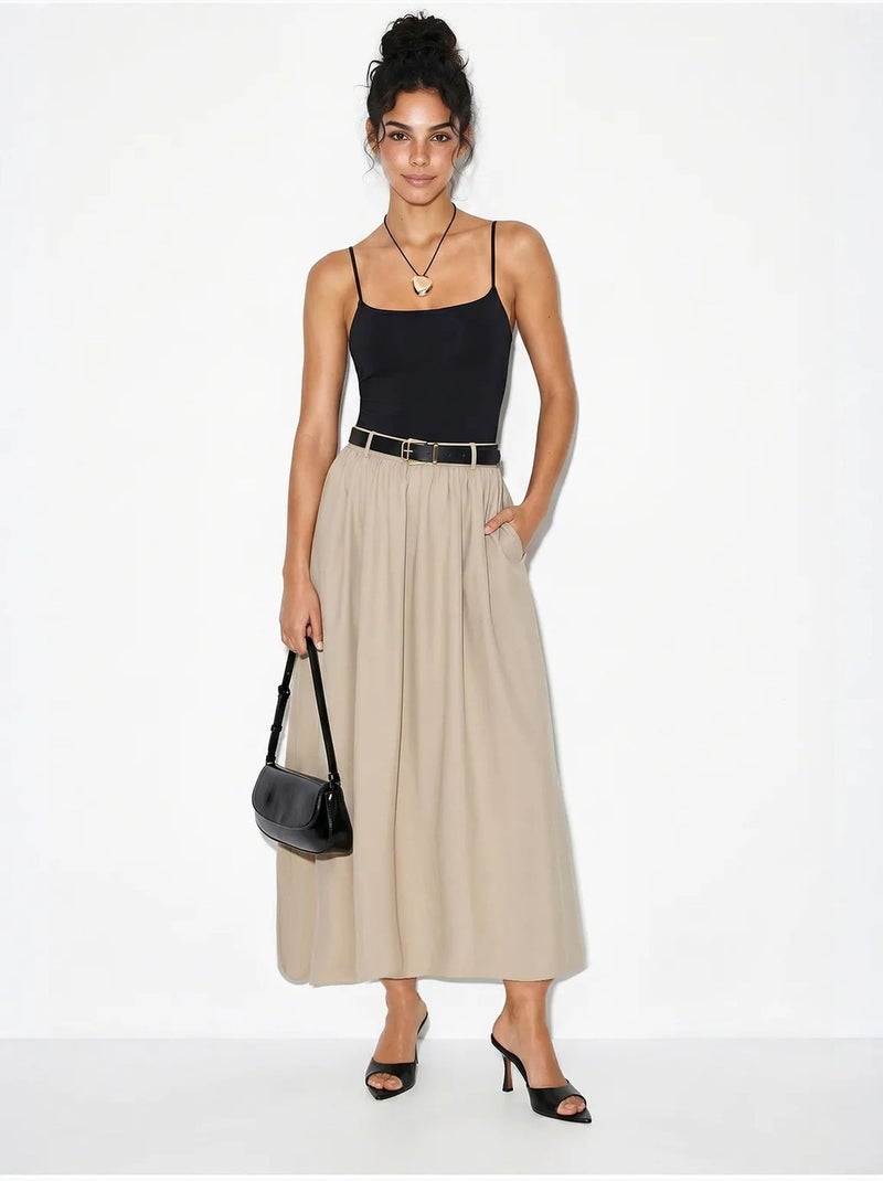 Falda maxi de cintura alta con cinturón lucci Beige arcilla - Kiabi