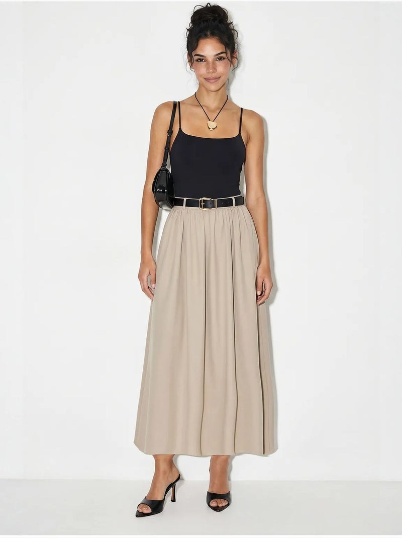 Falda maxi de cintura alta con cinturón lucci Beige arcilla - Kiabi