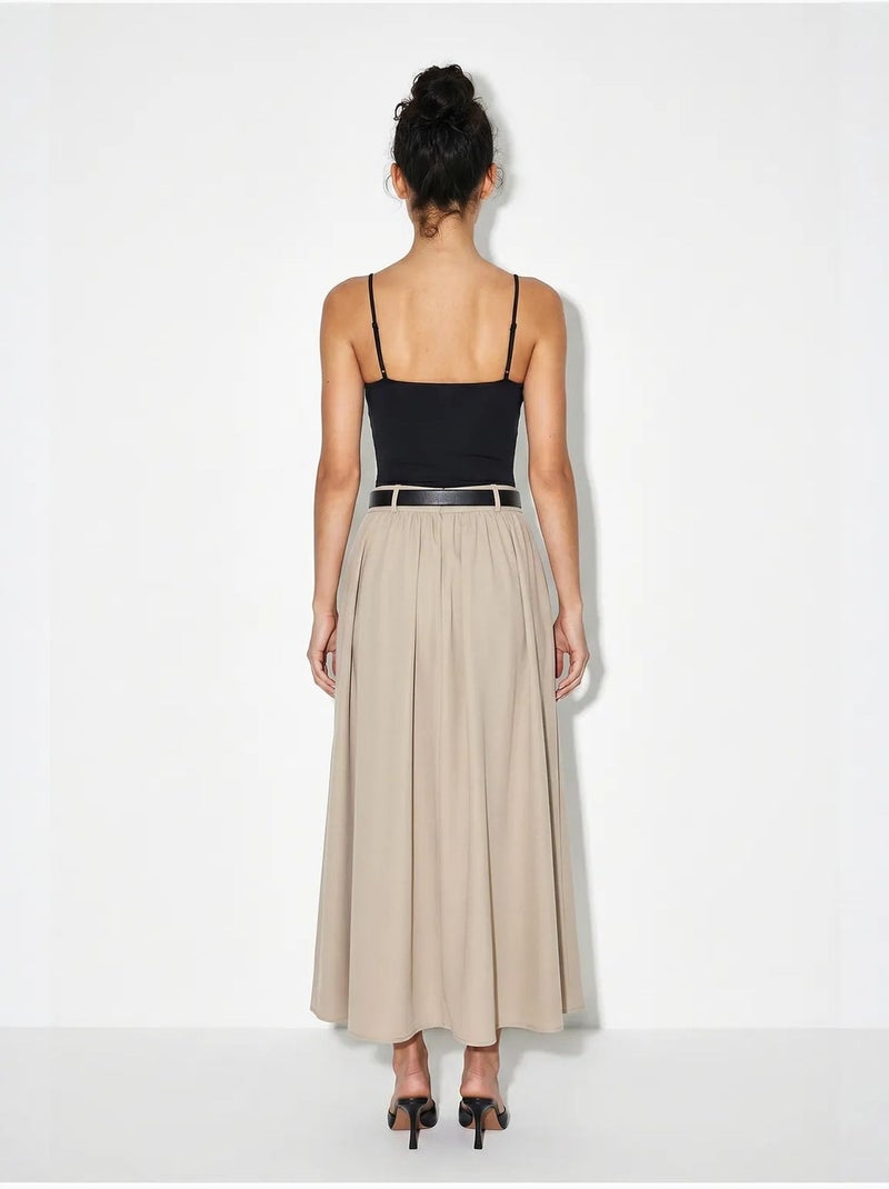 Falda maxi de cintura alta con cinturón lucci Beige arcilla - Kiabi