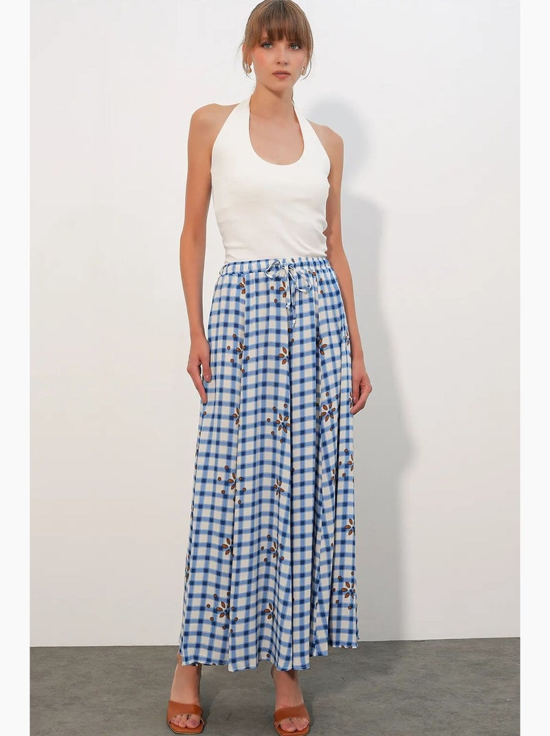 Falda maxi de cuadros de cintura alta bdart Blanco Azul - Kiabi