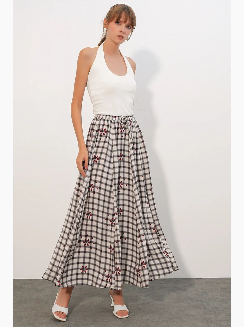 Falda maxi de cuadros de cintura alta bdart Blanco Negro - Kiabi