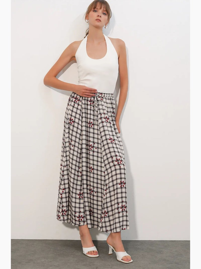 Falda maxi de cuadros de cintura alta bdart Blanco Negro - Kiabi