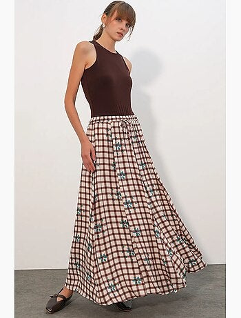 Falda maxi de cuadros de cintura alta bdart