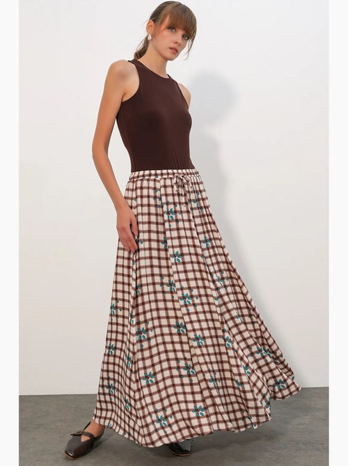 Falda maxi de cuadros de cintura alta bdart - Kiabi