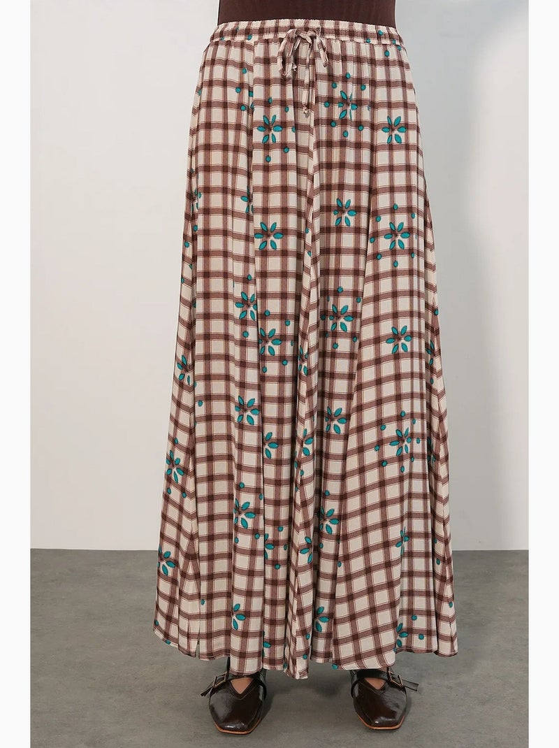 Falda maxi de cuadros de cintura alta bdart Crema - Kiabi