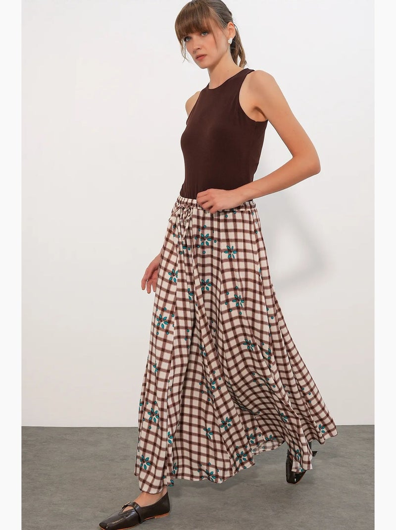 Falda maxi de cuadros de cintura alta bdart Crema - Kiabi