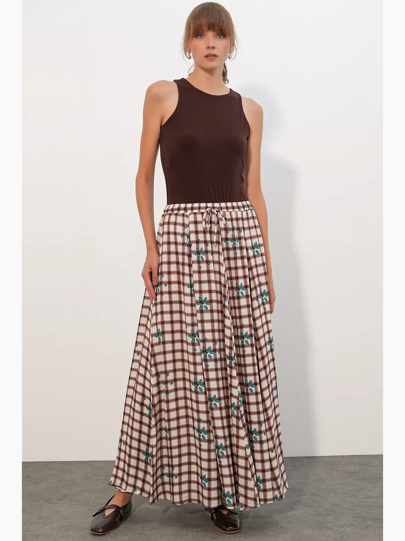 Falda maxi de cuadros de cintura alta bdart Crema - Kiabi