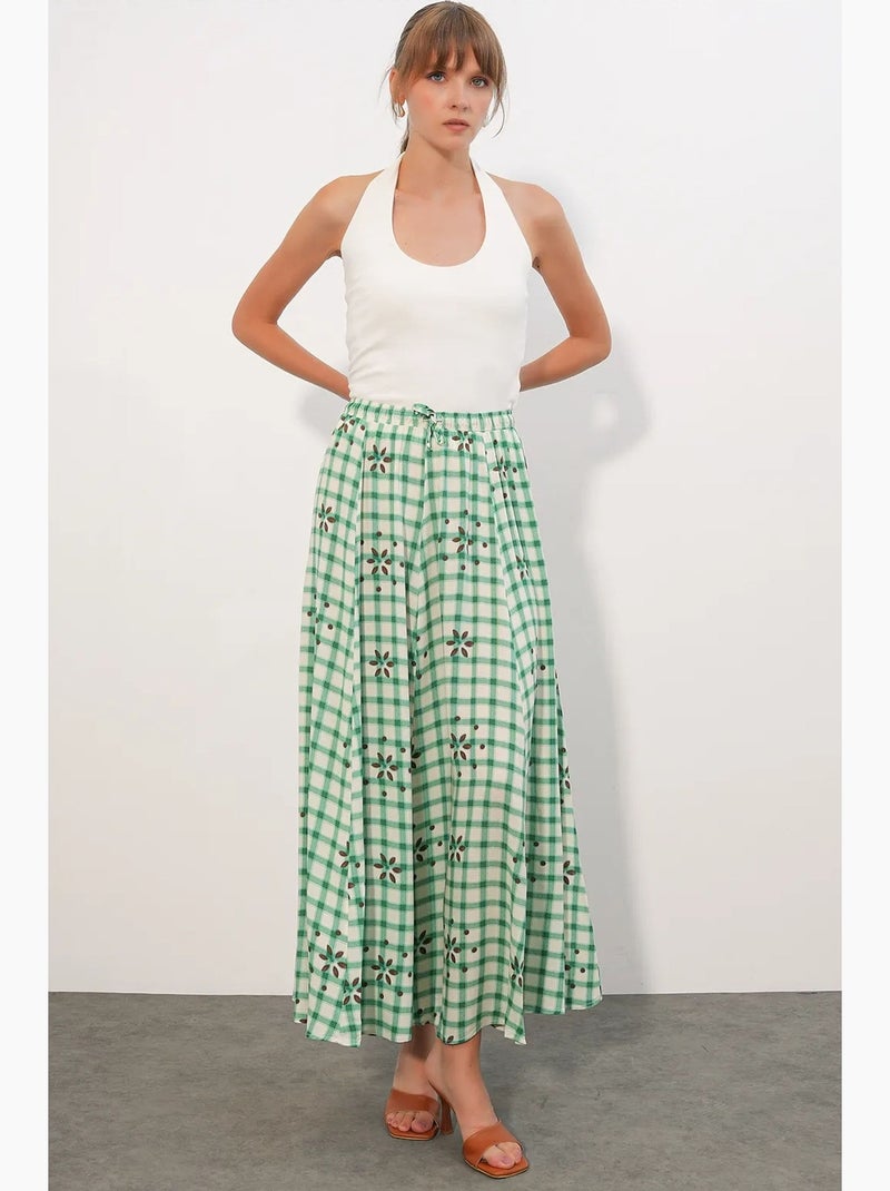 Falda maxi de cuadros de cintura alta bdart Verde menta - Kiabi