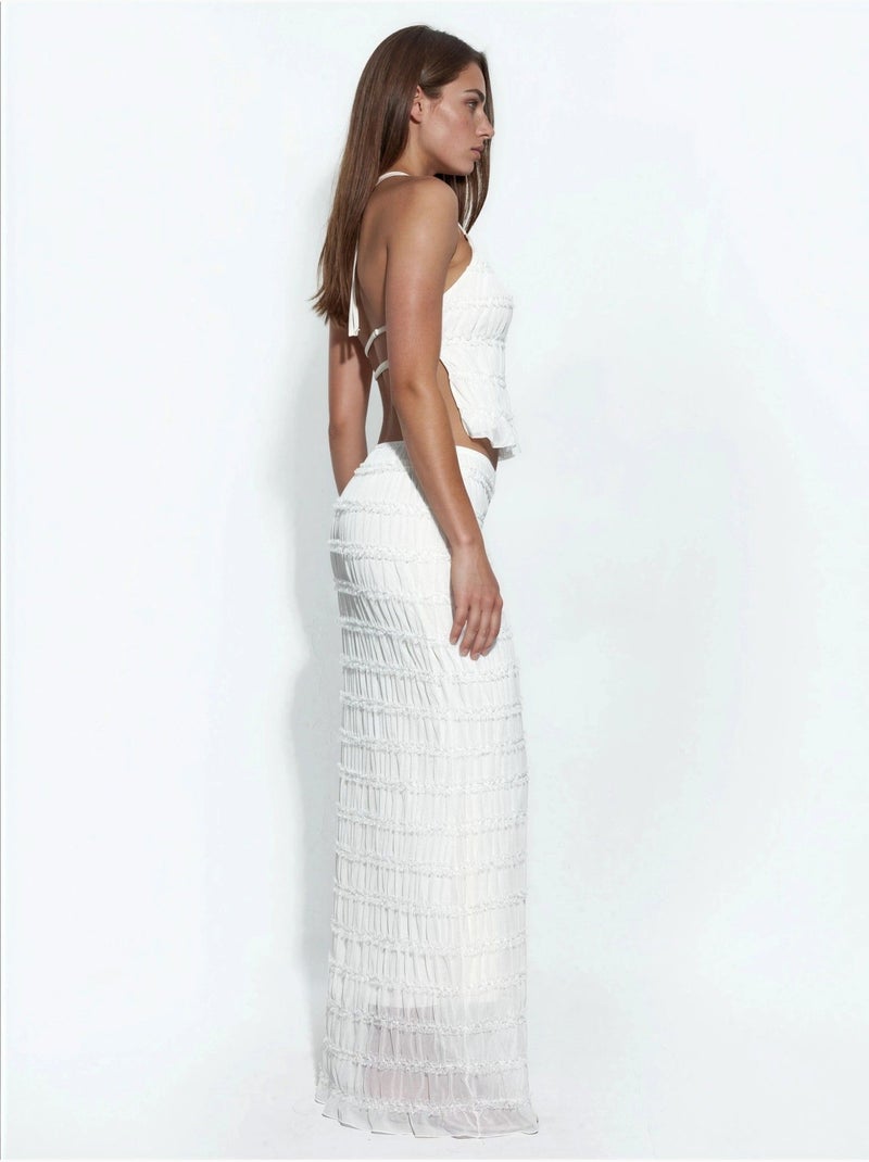 Falda maxi de encaje de tiro bajo hiccup Blanco - Kiabi