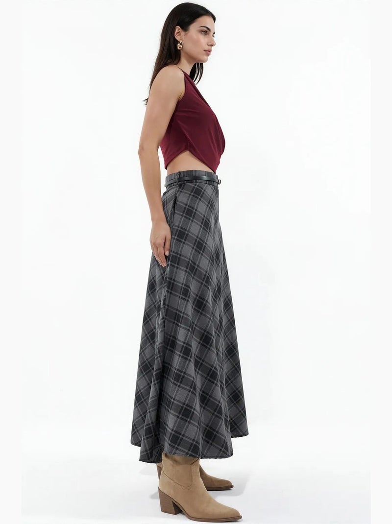 Falda maxi de línea a de cuadros de cintura alta bdart Gris negro - Kiabi