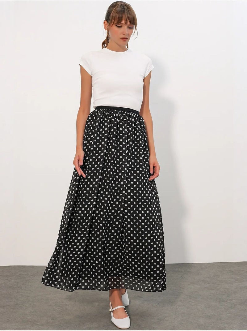 Falda maxi de lunares de cintura alta bdart Negro - Kiabi
