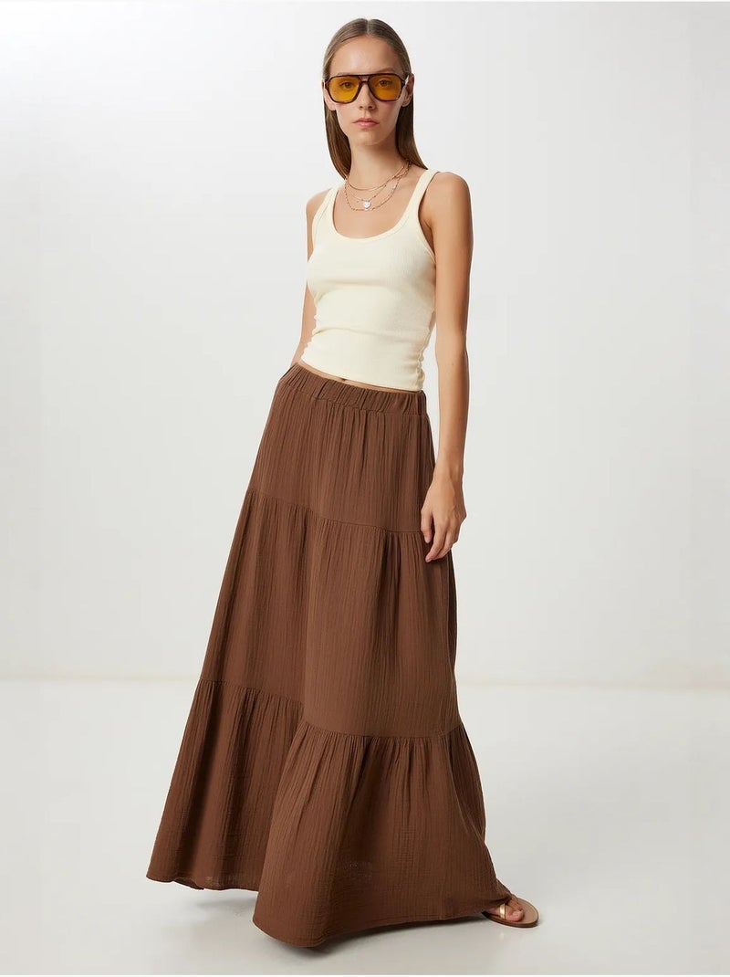 Falda maxi de talle alto y línea a istanbul Marrón chocolate - Kiabi