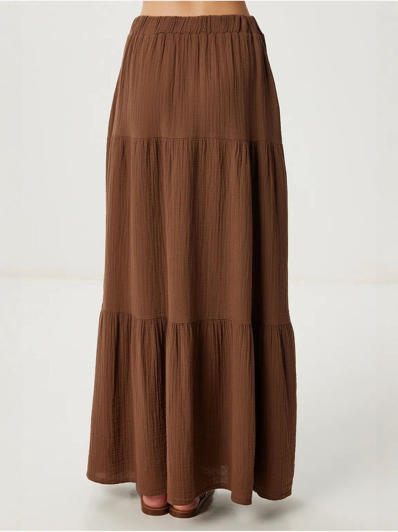 Falda maxi de talle alto y línea a istanbul Marrón chocolate - Kiabi