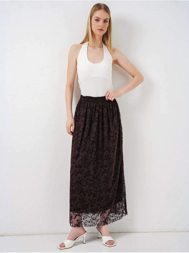 Falda maxi en línea a de talle alto floral bdart Marrón chocolate - Kiabi