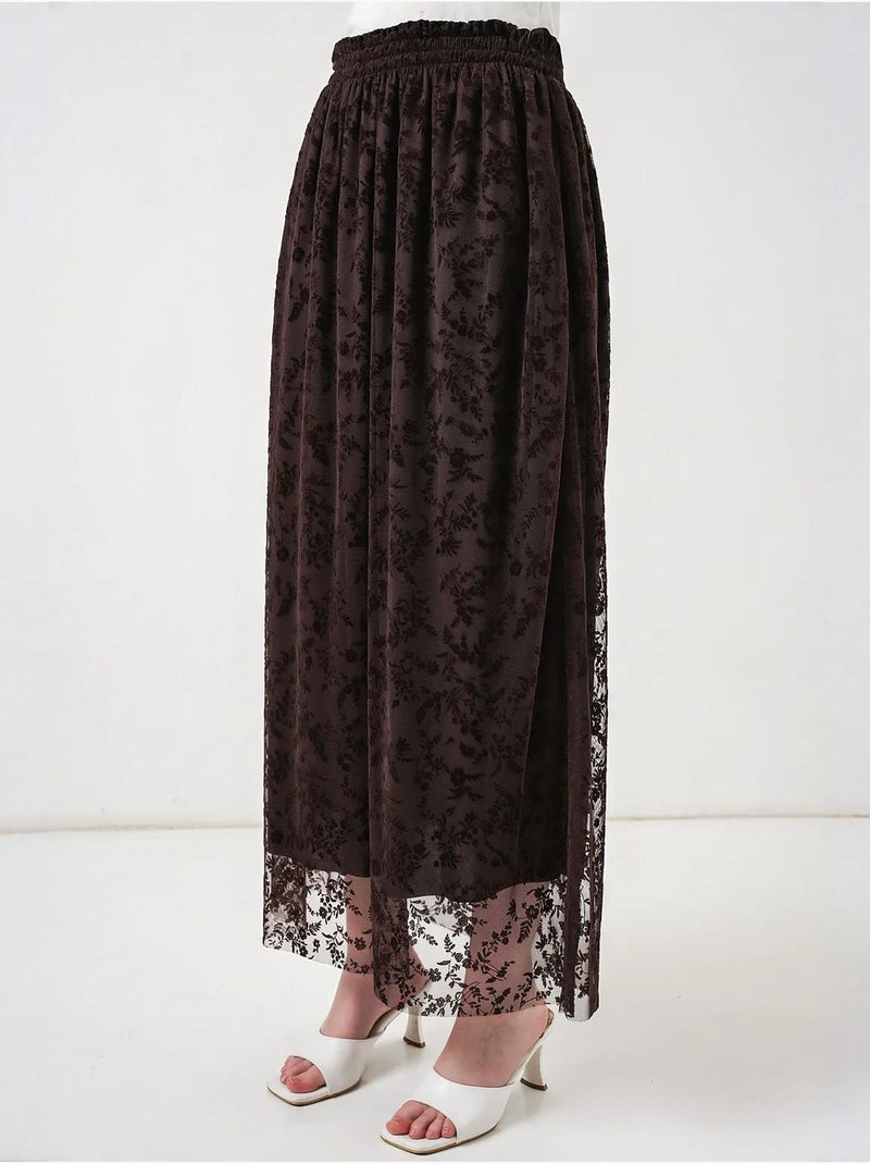 Falda maxi en línea a de talle alto floral bdart Marrón chocolate - Kiabi