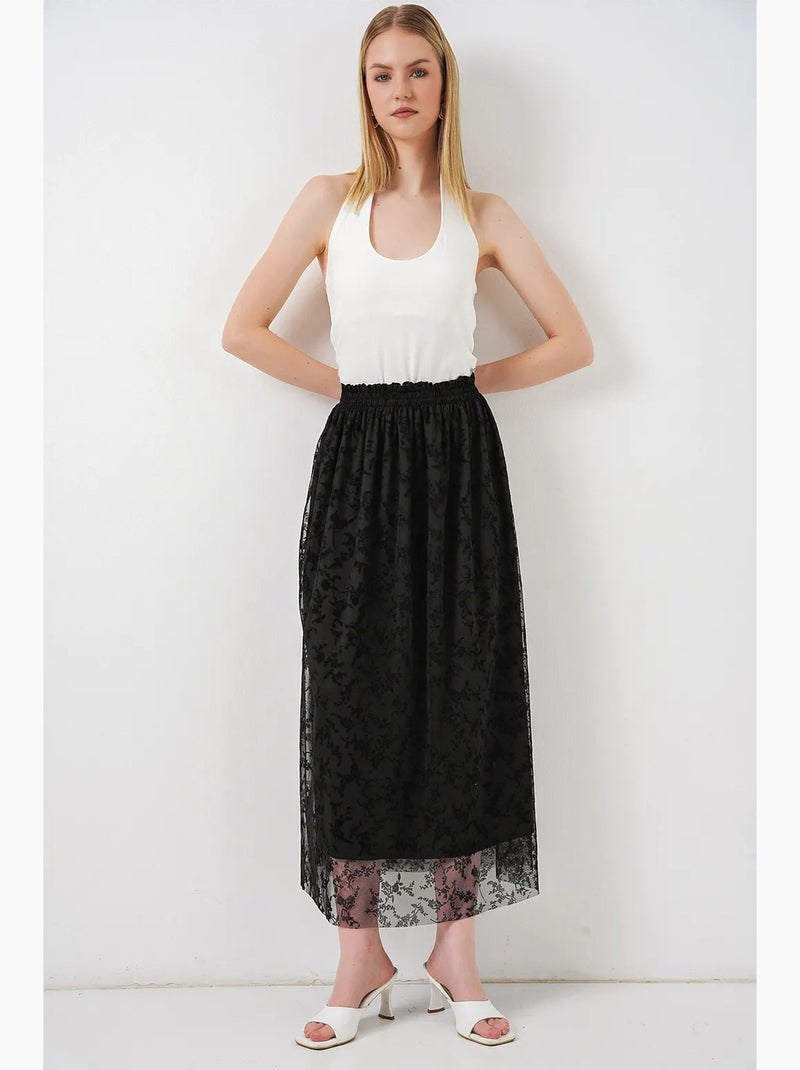 Falda maxi en línea a de talle alto floral bdart Negro - Kiabi