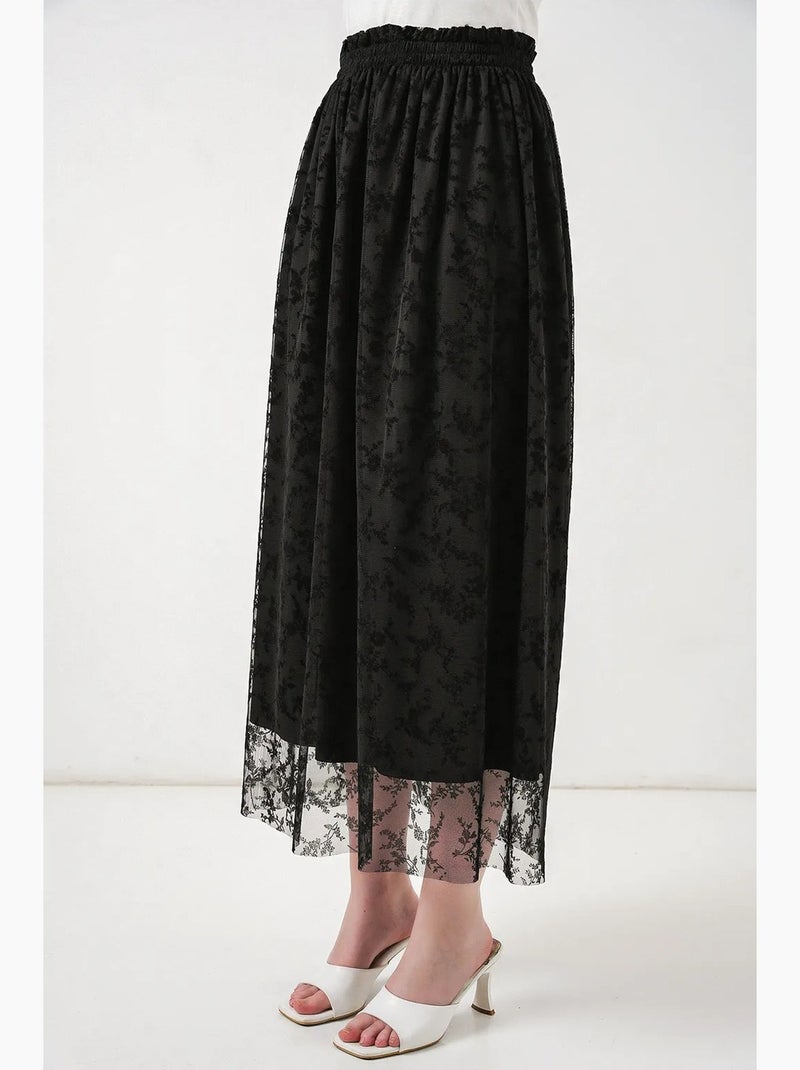Falda maxi en línea a de talle alto floral bdart Negro - Kiabi