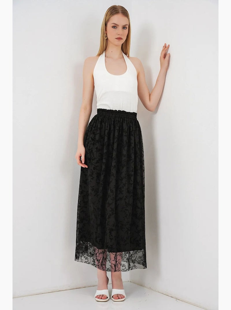 Falda maxi en línea a de talle alto floral bdart Negro - Kiabi
