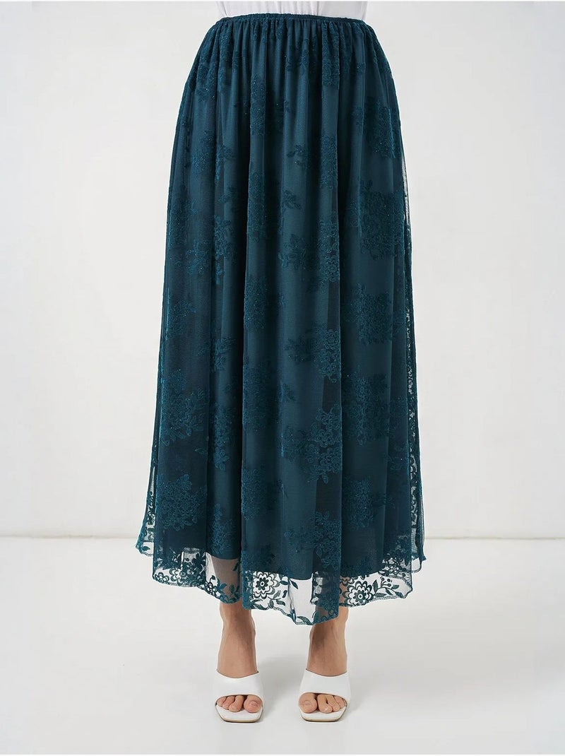 Falda maxi floral de cintura alta bdart Azul petróleo - Kiabi