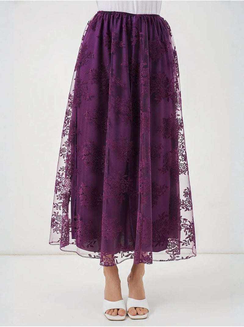 Falda maxi floral de cintura alta bdart Violeta berenjena - Kiabi