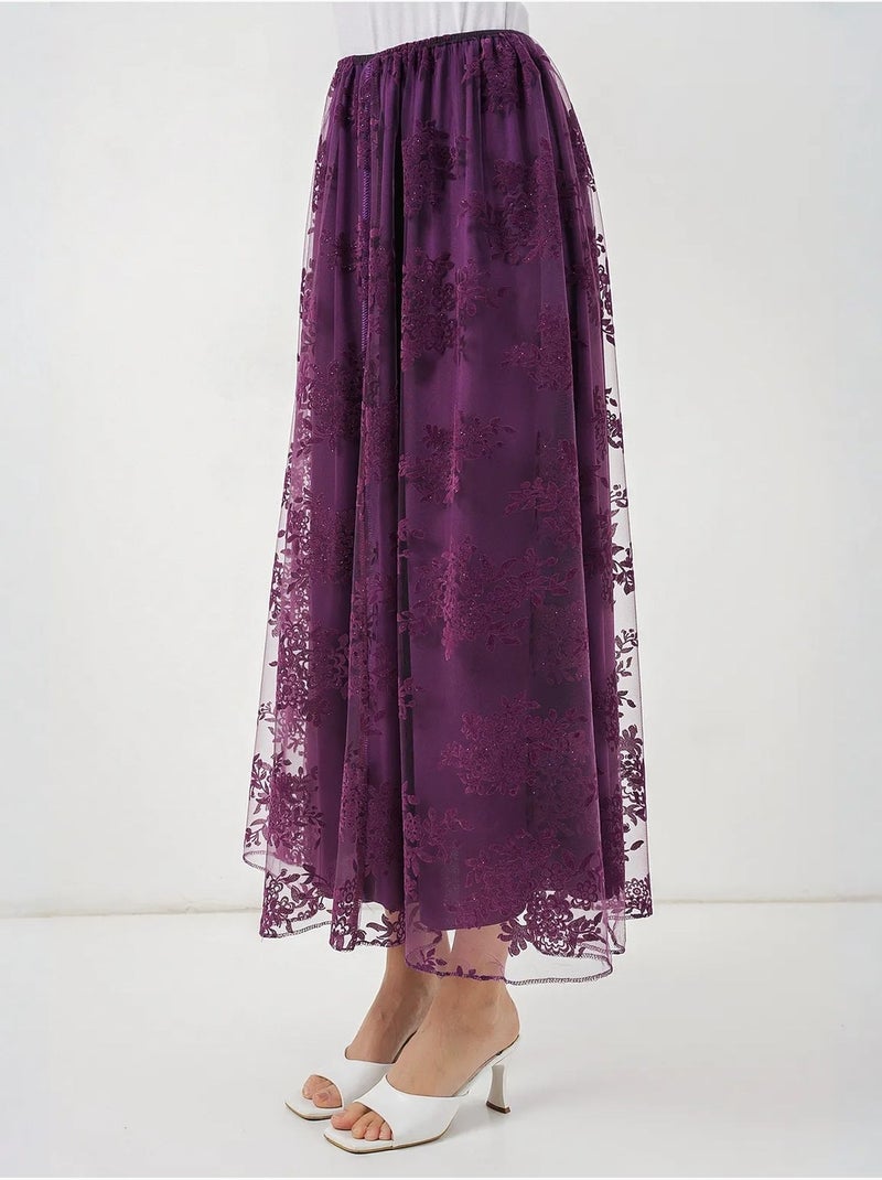 Falda maxi floral de cintura alta bdart Violeta berenjena - Kiabi