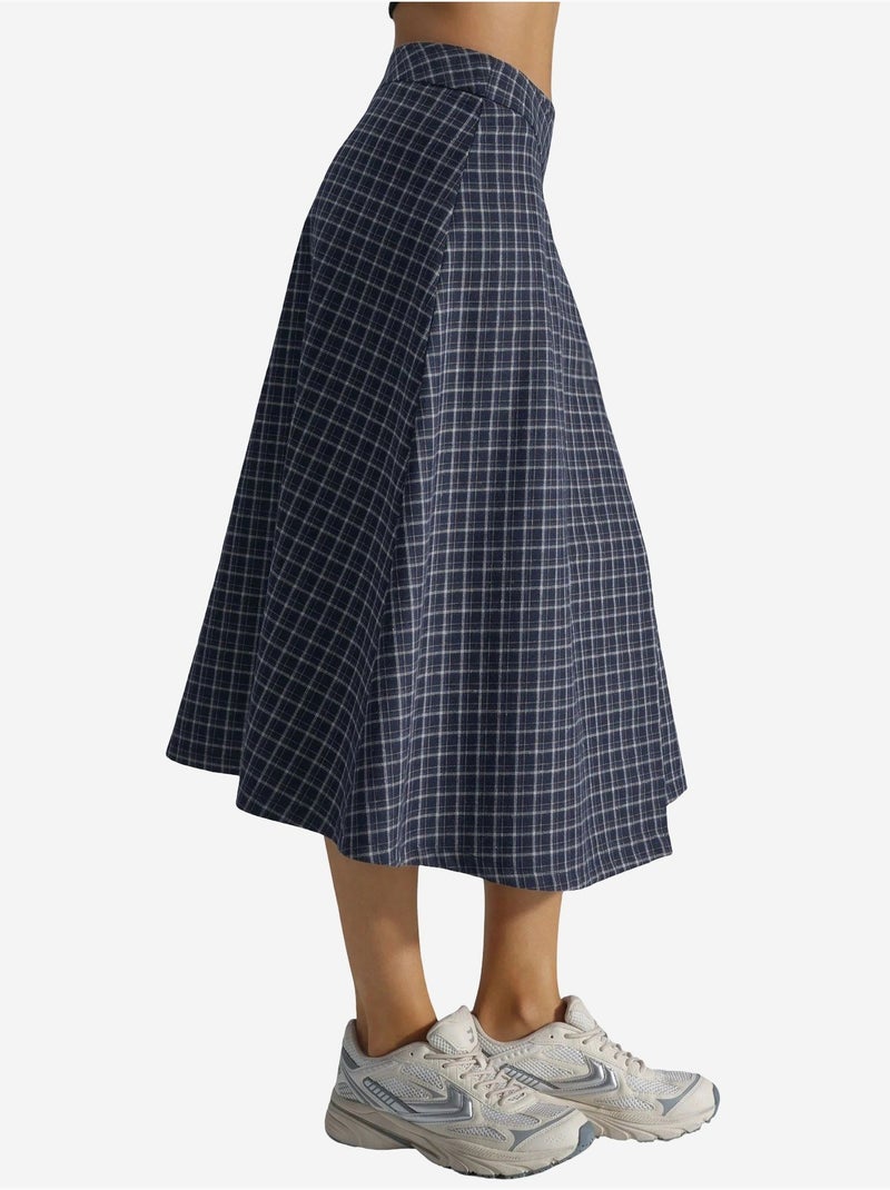 Falda midi a cuadros de cintura alta hiccup Azul marino - Kiabi