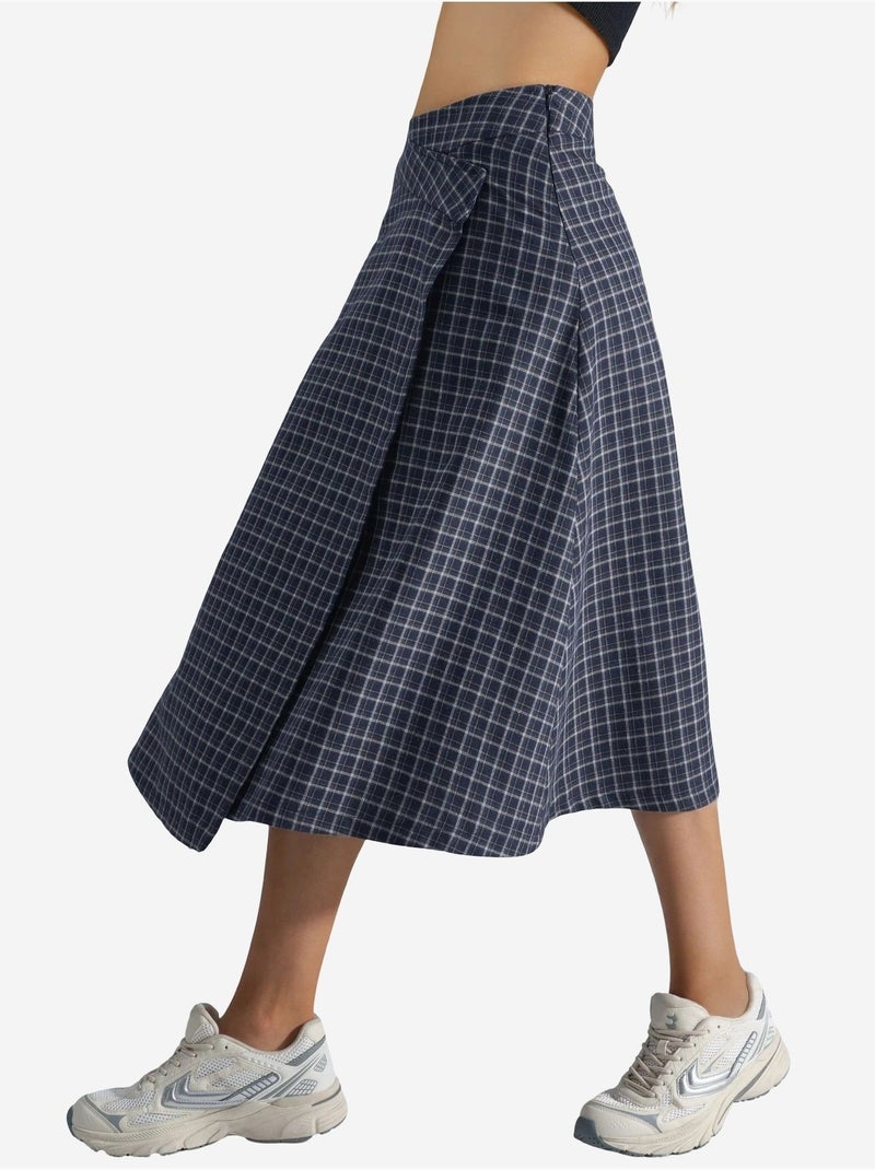 Falda midi a cuadros de cintura alta hiccup Azul marino - Kiabi