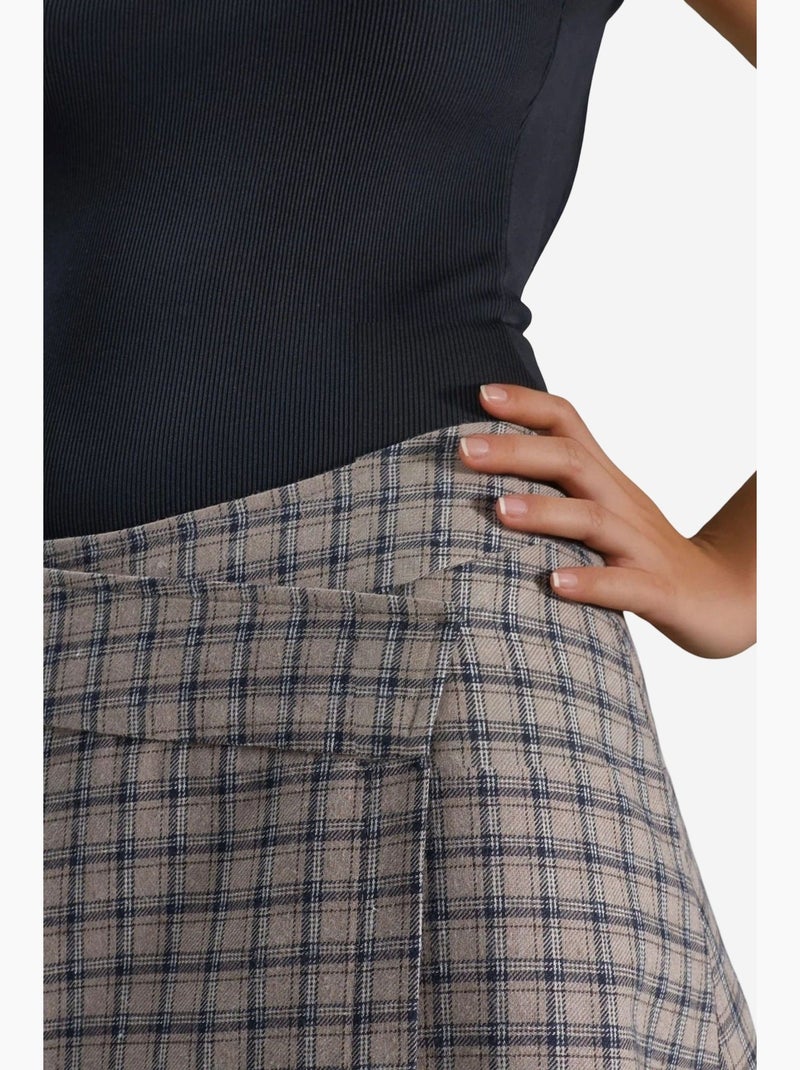 Falda midi a cuadros de cintura alta hiccup Beige - Kiabi