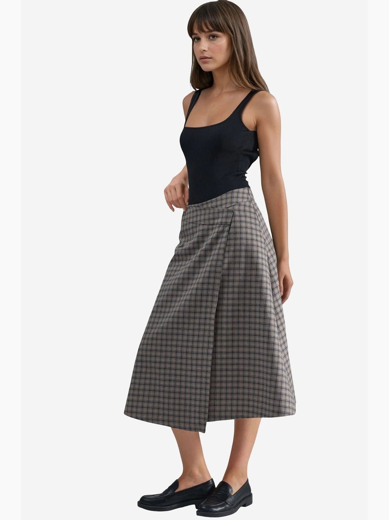 Falda midi a cuadros de cintura alta hiccup Beige - Kiabi
