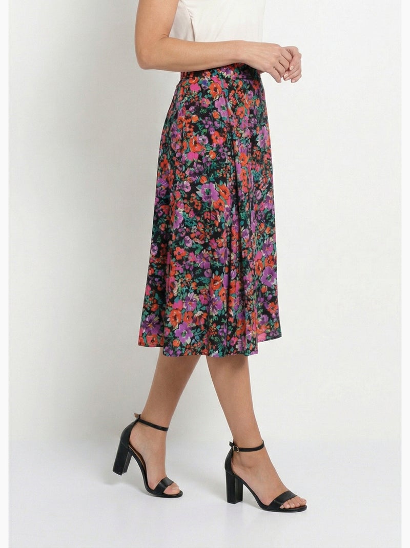 Falda midi acampanada con estampado floral - Afibel Multicolor - Kiabi