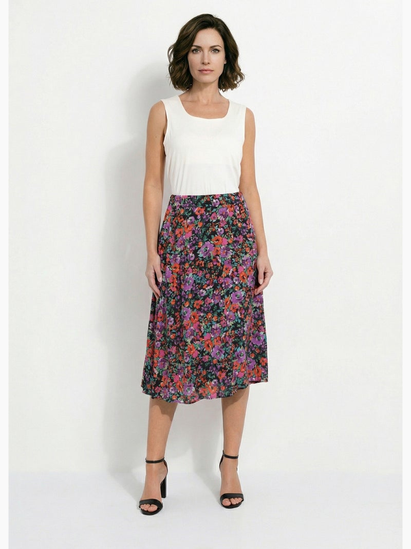 Falda midi acampanada con estampado floral - Afibel Multicolor - Kiabi
