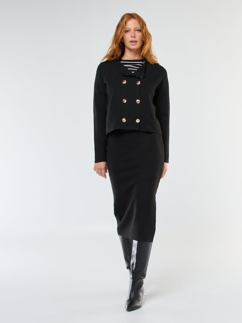 Falda midi ajustada de punto otomán Negro - Kiabi