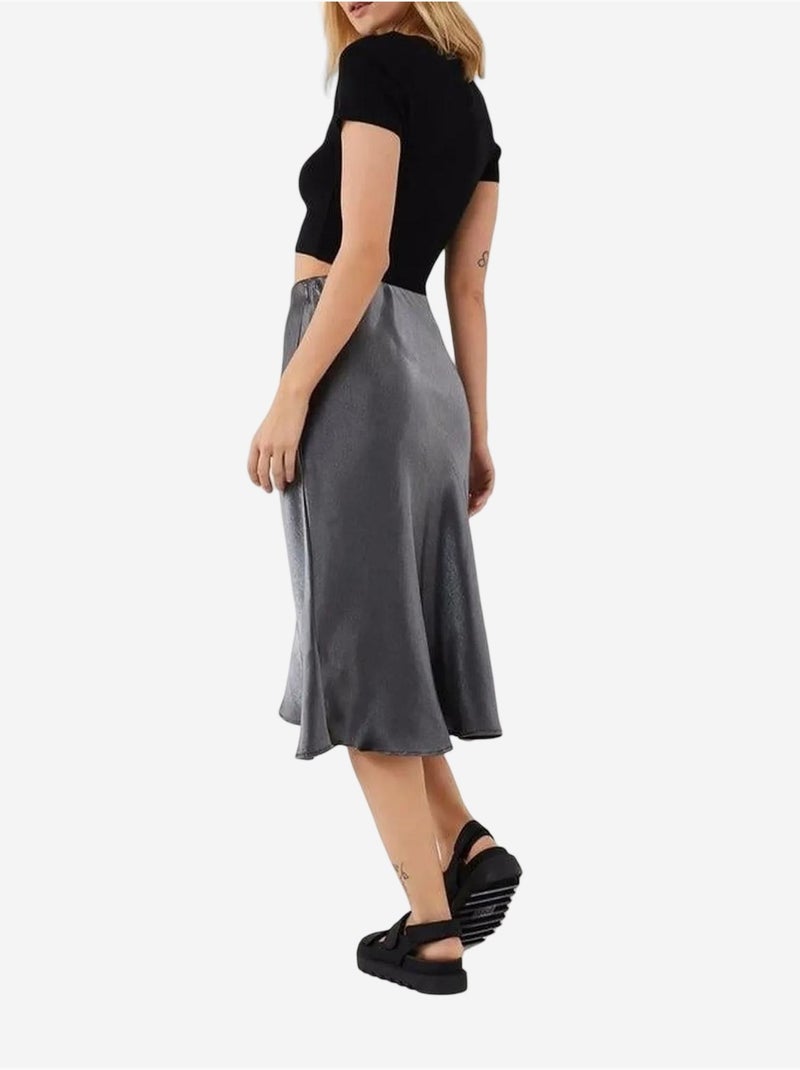 Falda midi ajustada de satén con cintura elástica mixray Gris oscuro - Kiabi