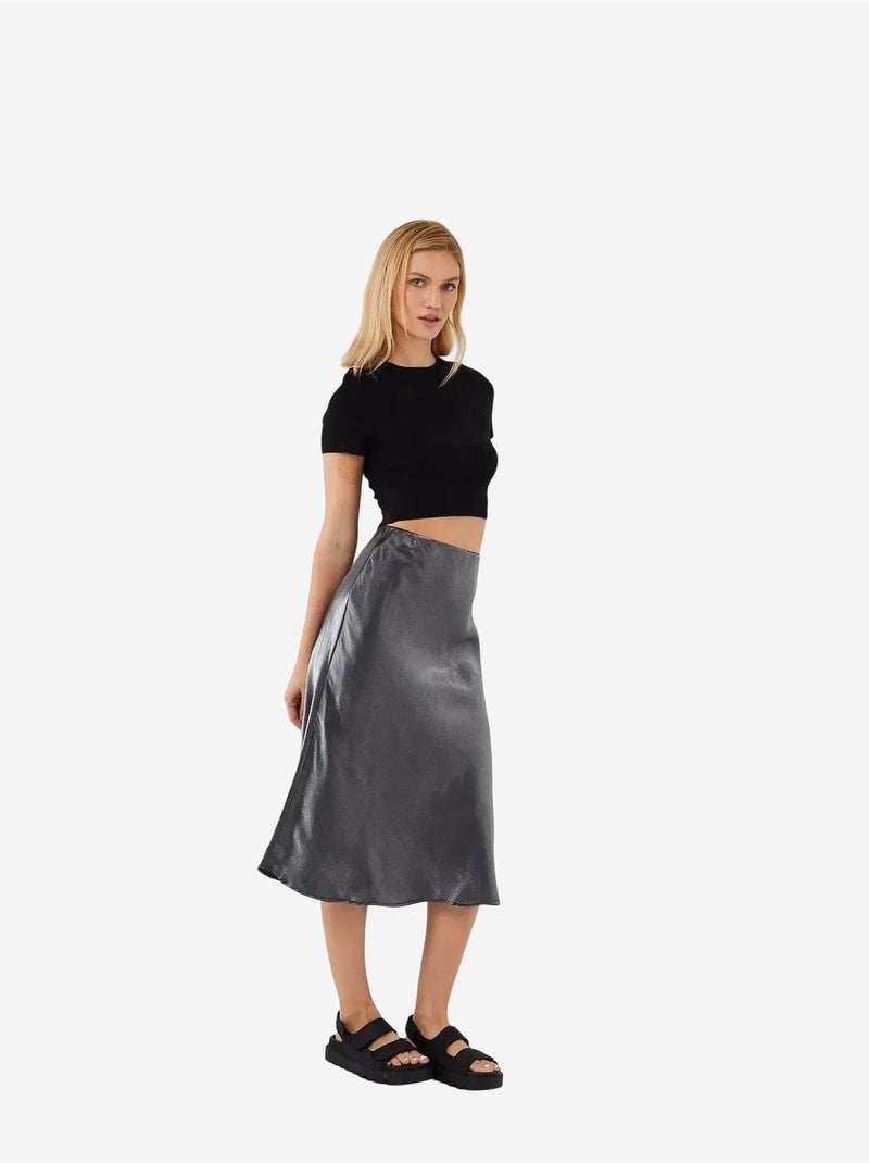 Falda midi ajustada de satén con cintura elástica mixray Gris oscuro - Kiabi
