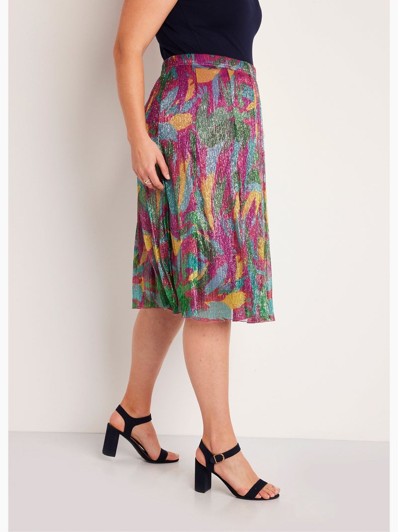 Falda midi ancha estampada brillante - Afibel Rosa/Verde - Kiabi