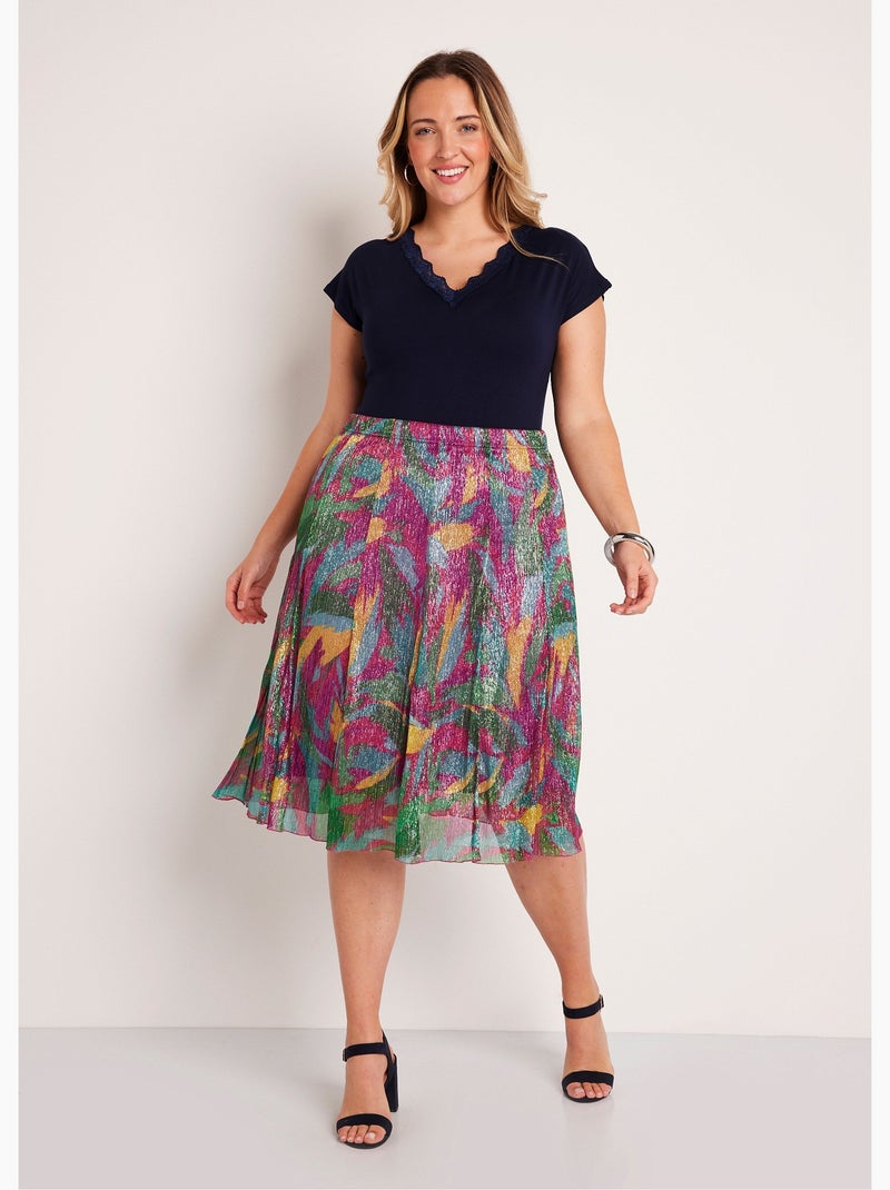 Falda midi ancha estampada brillante - Afibel Rosa/Verde - Kiabi