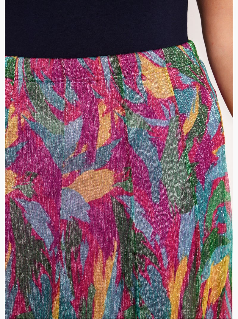 Falda midi ancha estampada brillante - Afibel Rosa/Verde - Kiabi