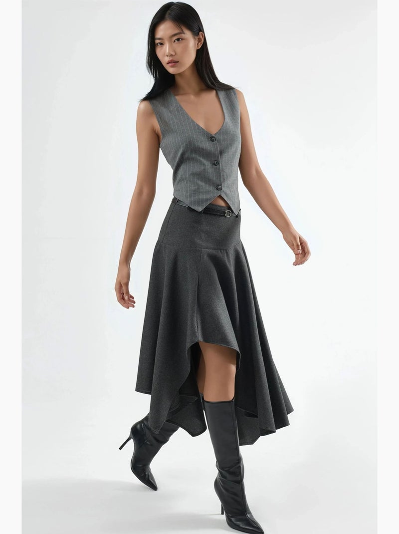 Falda midi asimétrica texturizada de talle alto hiccup Gris oscuro - Kiabi