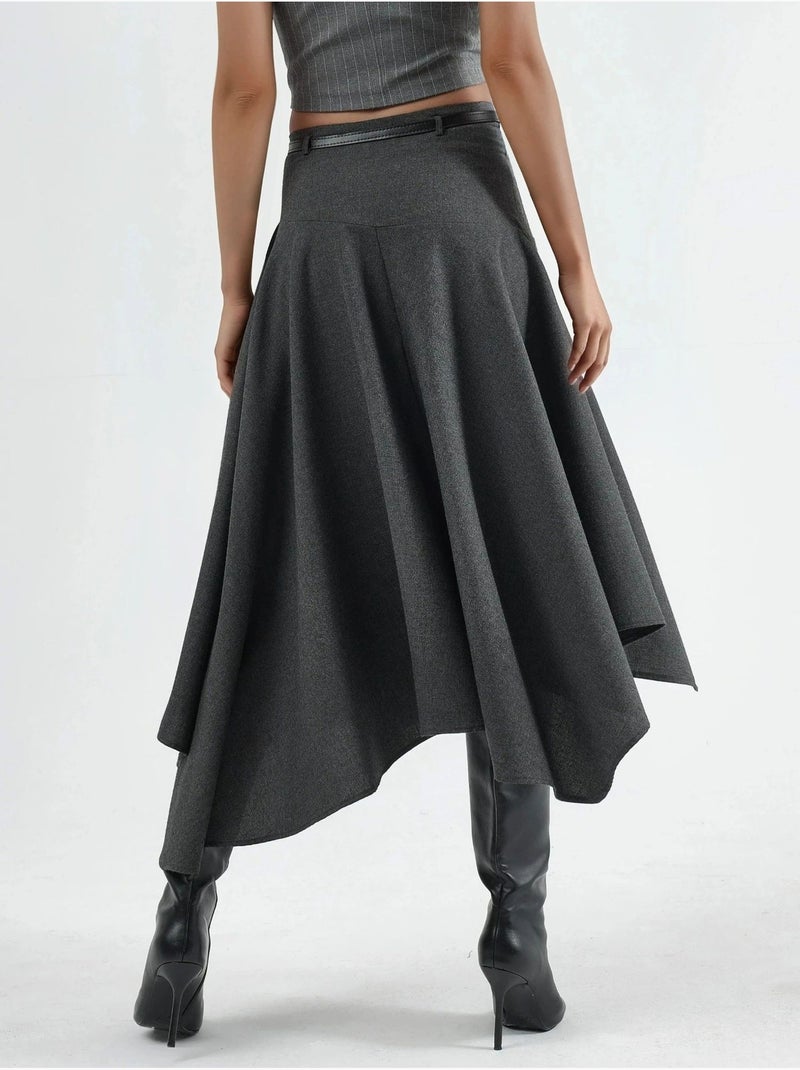 Falda midi asimétrica texturizada de talle alto hiccup Gris oscuro - Kiabi