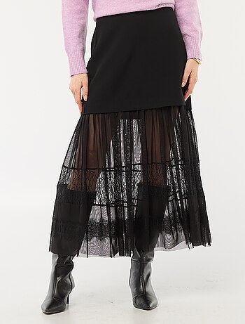 Falda midi bimaterial