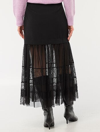 Falda midi bimaterial