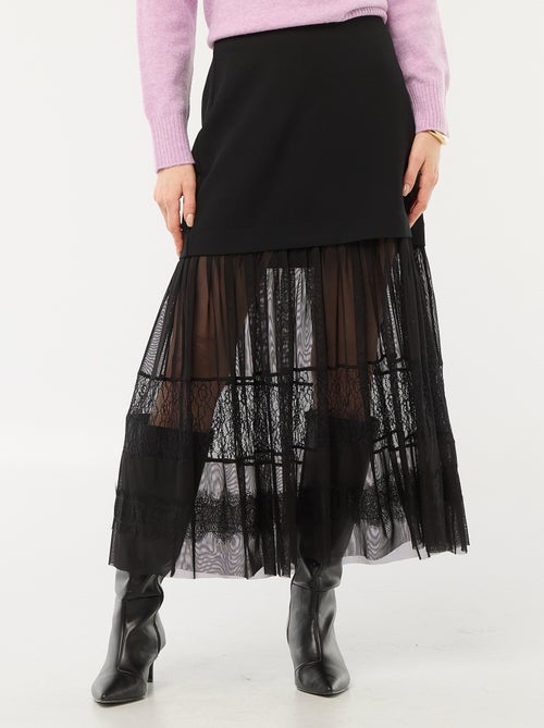 Falda midi bimaterial - Kiabi