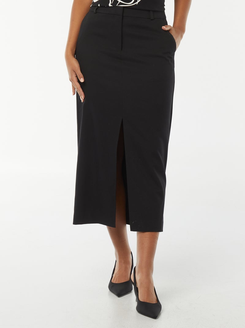 Falda midi con abertura delantera negro - Kiabi
