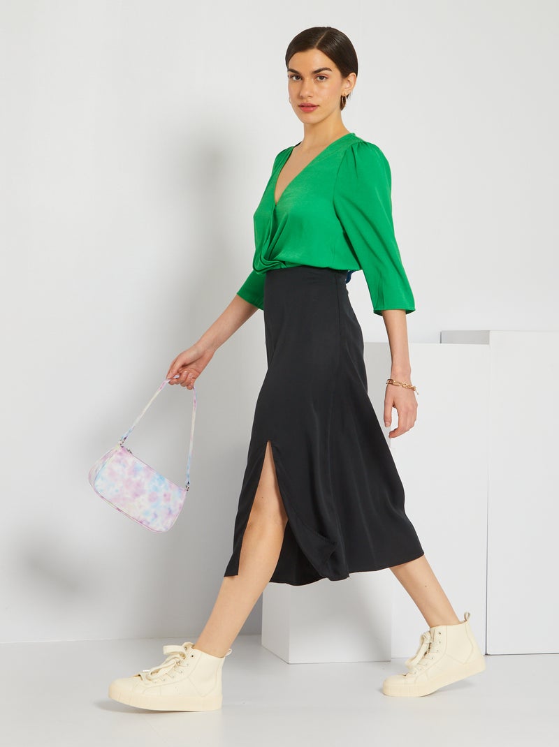 Falda midi con abertura Negro - Kiabi