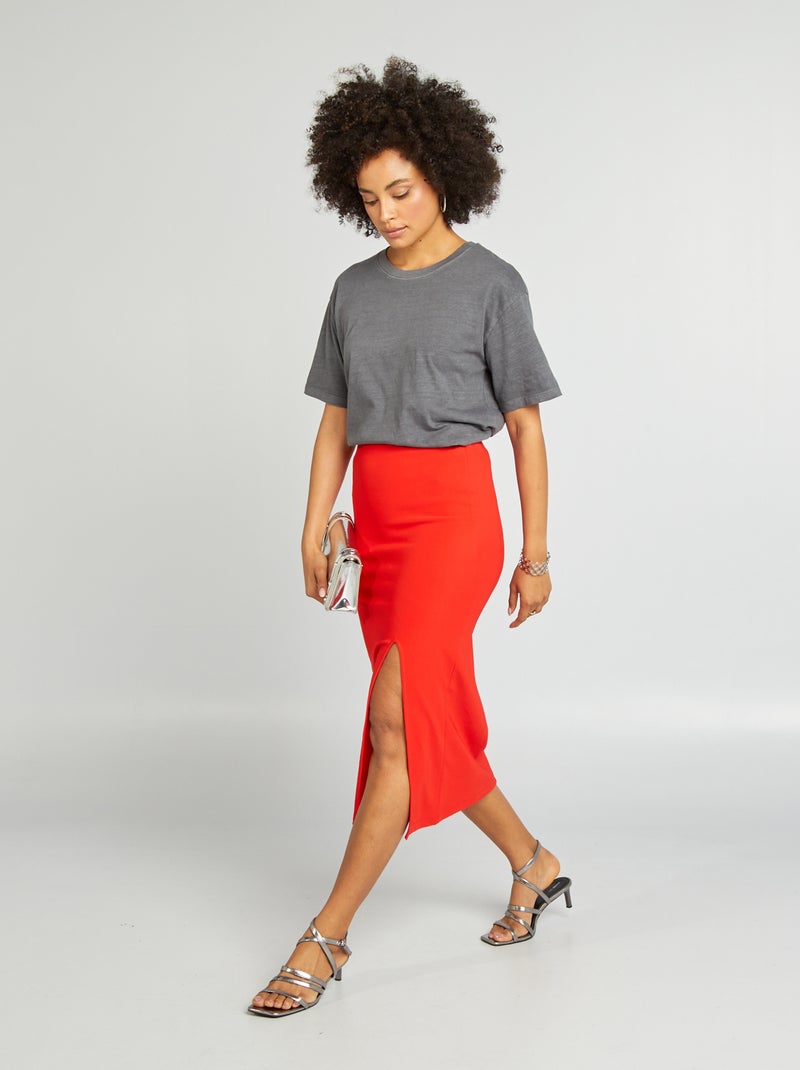 Falda midi con aberturas ROJO - Kiabi