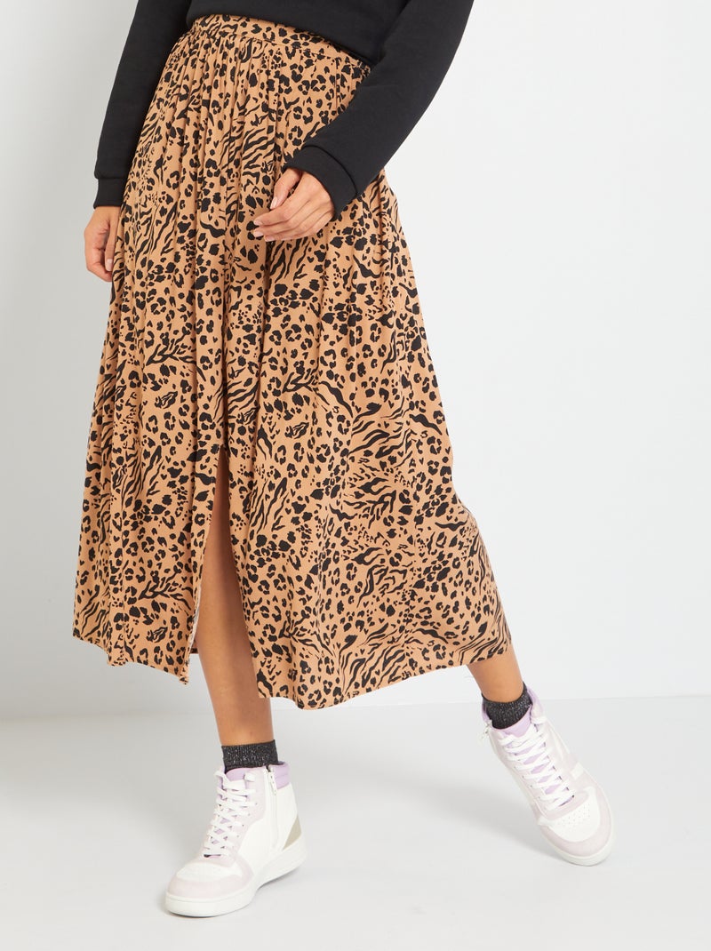 Falda midi con estampado animal BEIGE - Kiabi