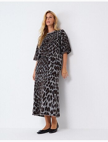 Falda midi con estampado animal, mo fashion
