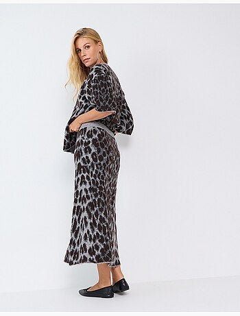 Falda midi con estampado animal, mo fashion