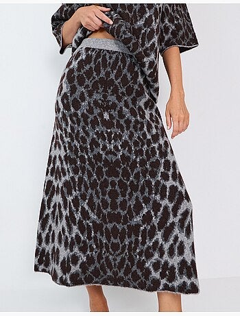 Falda midi con estampado animal, mo fashion