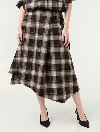 Falda midi con estampado de cuadros